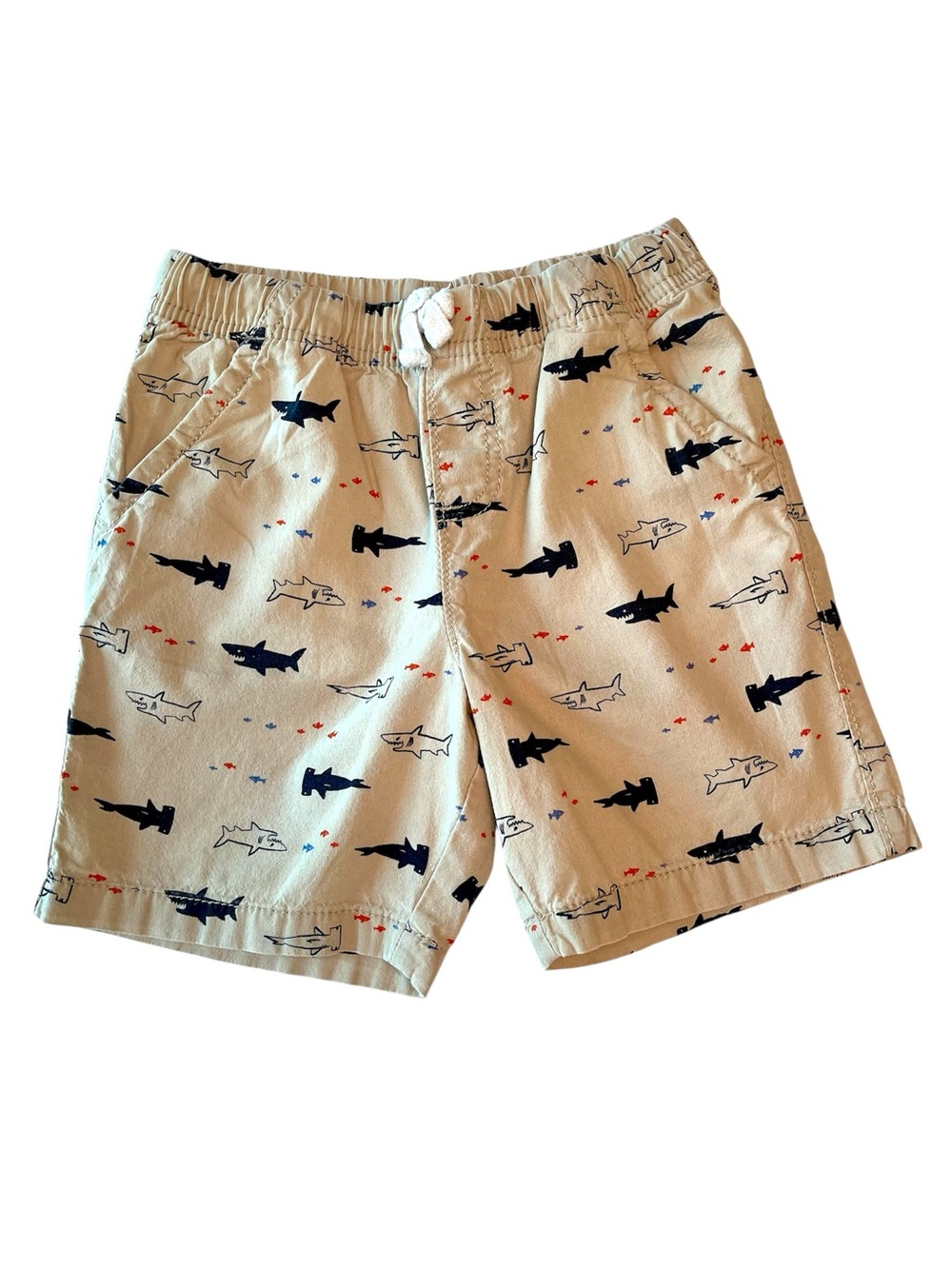 Boys 5T Khaki Tan Shorts Shark Fish Nautical Preppy Coastal Design